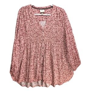 Knox Rose Ditsy Floral Romantic Blouse Womens 2X Peasant Smocked Boho Prairie